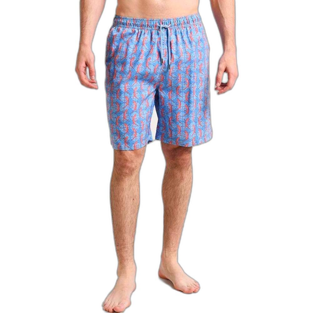 Peter Millar Men's Blue Orange All-Over Lizard Print Swim Shorts Size XL